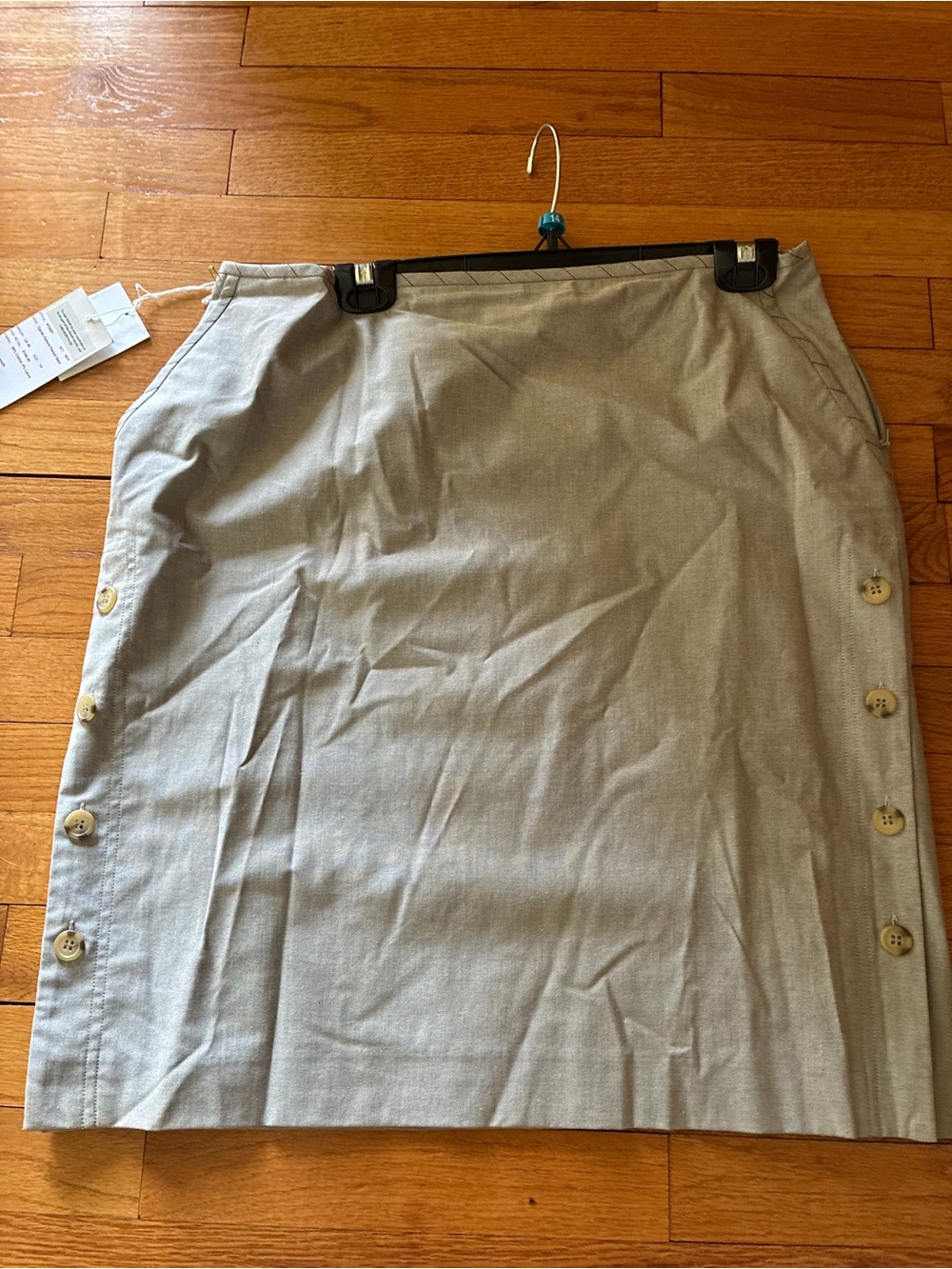 Worth Neutral Beige Side-Button Pencil Skirt